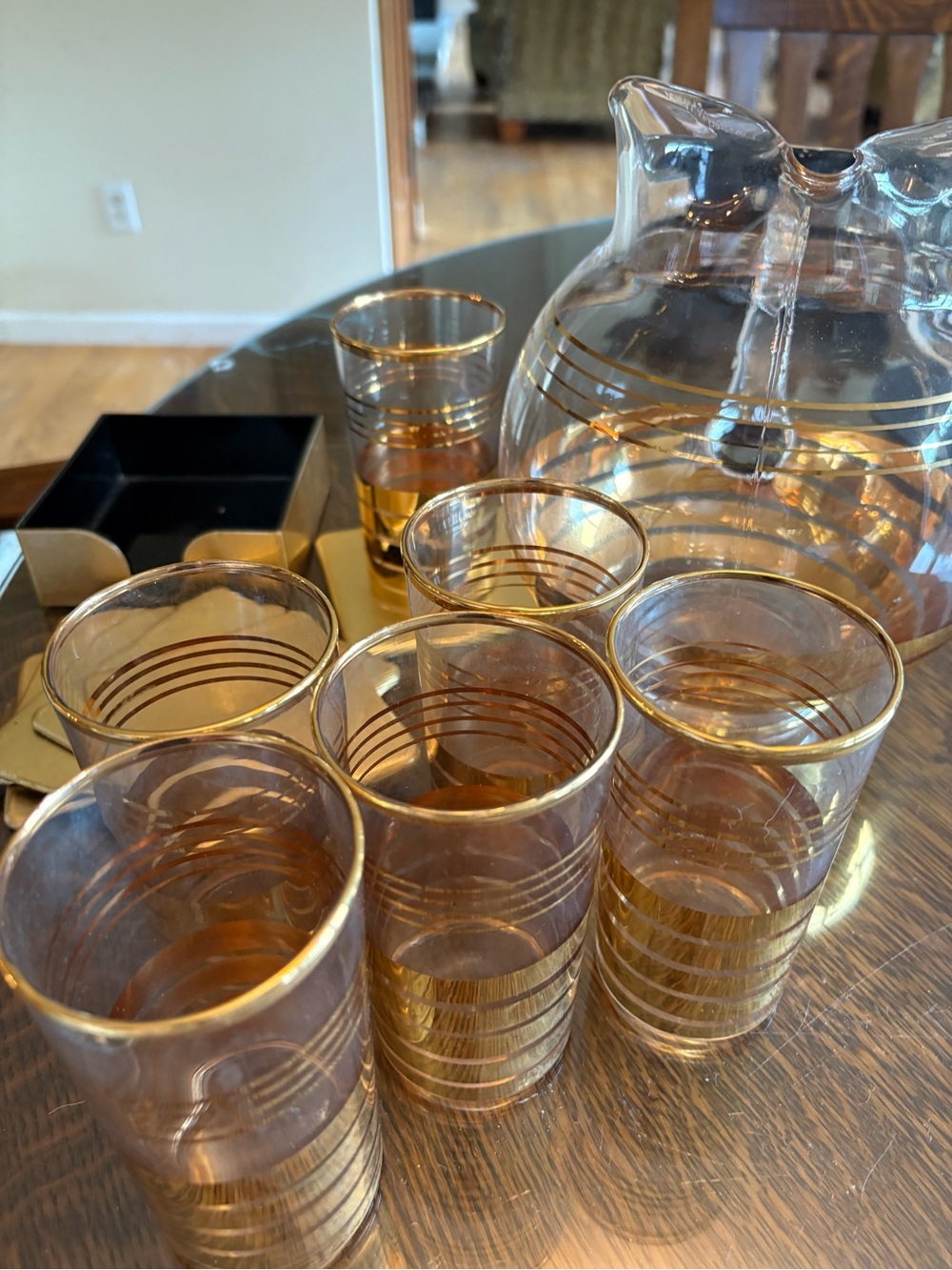Gold Hollywood Regency Beverage Set Macbeth Evans Hollywood Regency Glassware